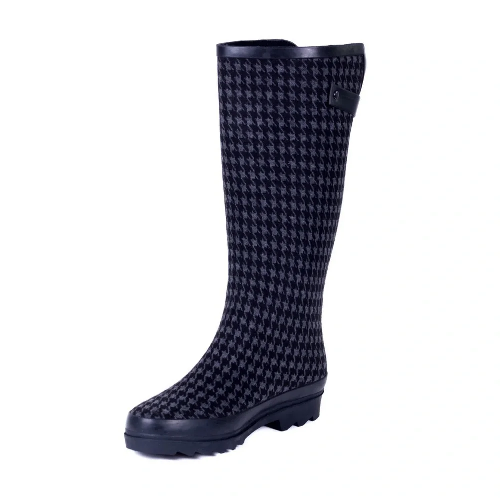 Women's Rubber Rain Boots, Black Fabric-Coated Fashion Rainboots, Size 11, NEW